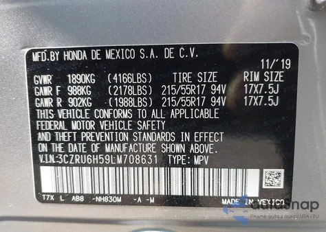 2020 Honda Hr-V Awd Ex from USA, damaged, VIN 3CZRU6H59LM708631